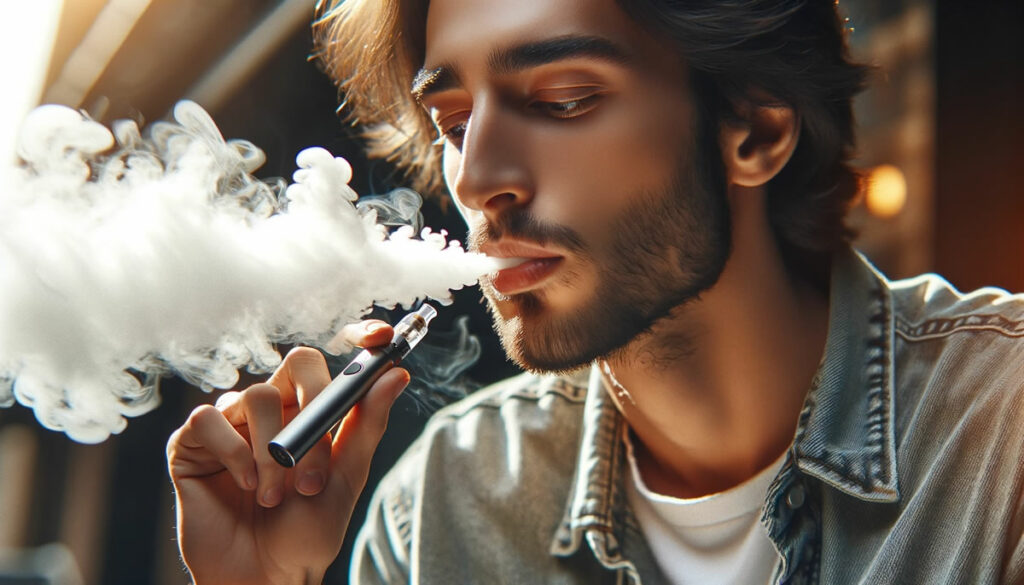 The Top 5 Best Delta-8 Disposable Vape Pens Review 2023 Person exhaling cloud of vapor from a delta-8 disposable vape pen